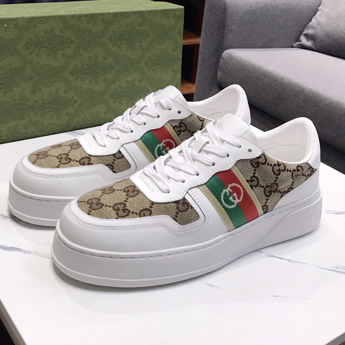 Fashion splicing design thick bottom g pattern casual lace-up shoes