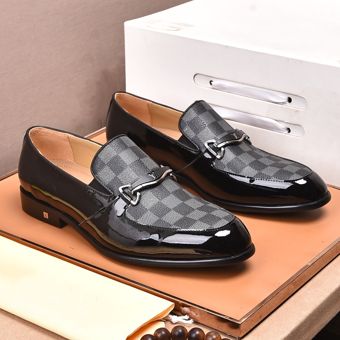 New check pattern formal dress loafers