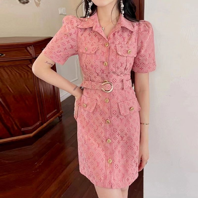 Pink Handmade Cottom V Logo Women’s Dress