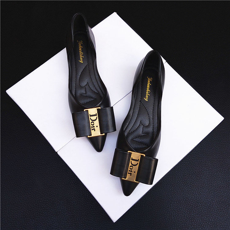 Black Handmade Leather D Logo Women's Slippers