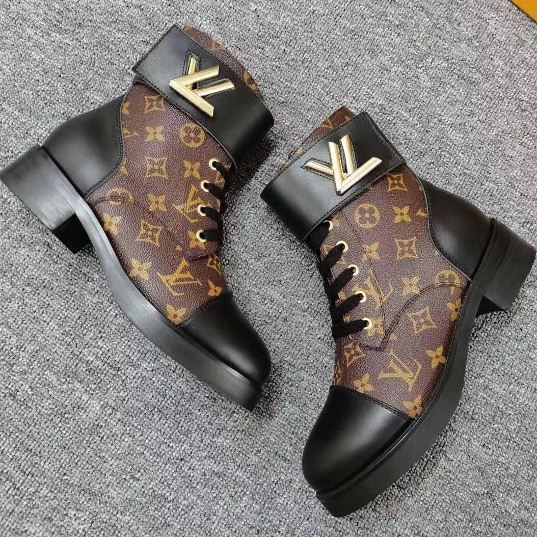 Martin boots old flower ankle boots leather lace-up buckle women's boots boutique women's shoes flat boots
