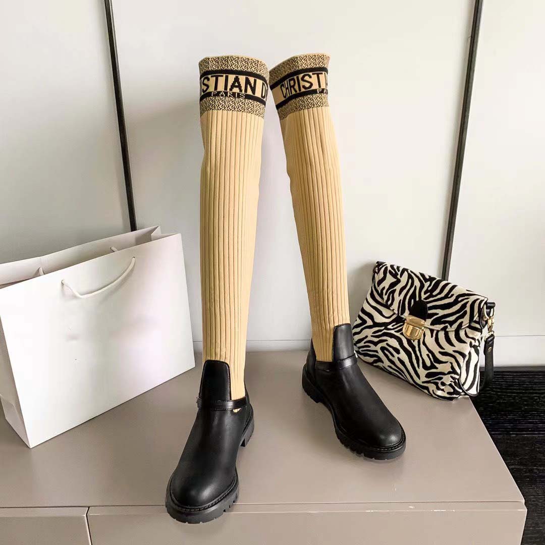 High flat Doc Martens monogrammed stretch boots for women