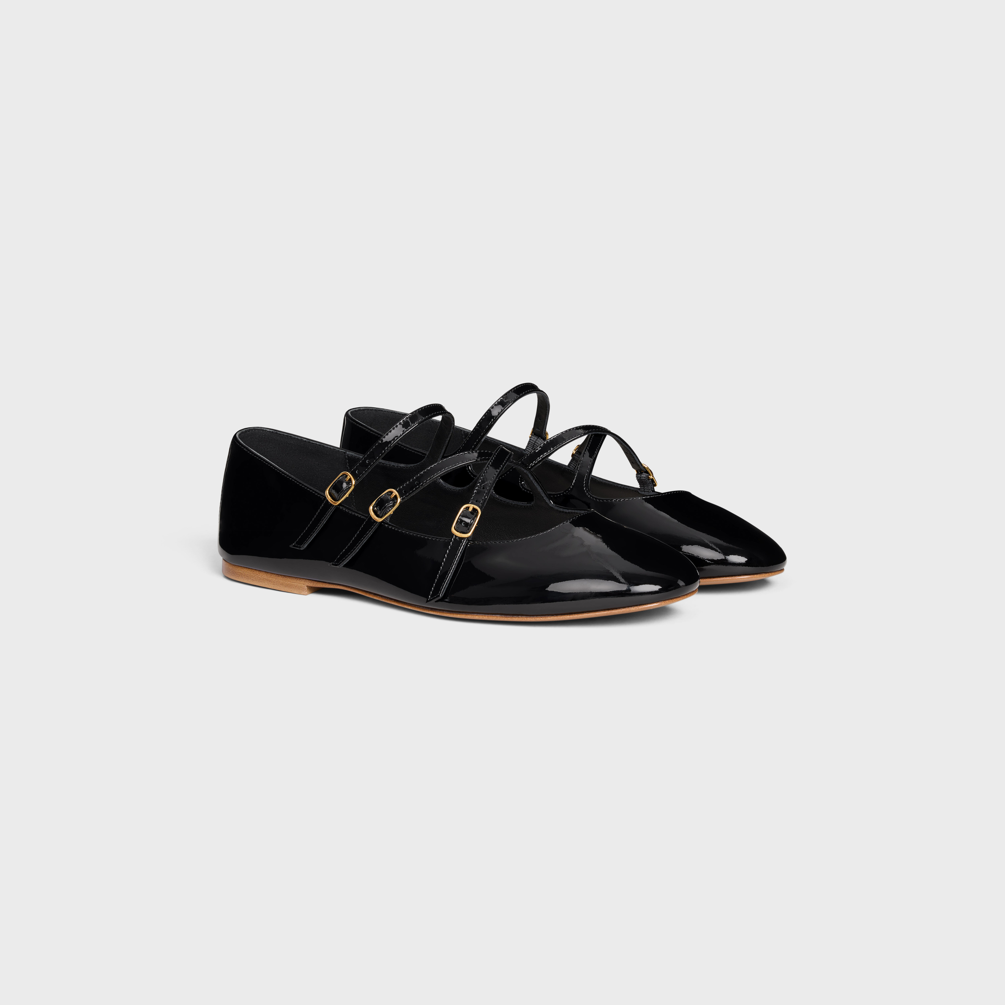 CE CRISS-CROSS PATENT CALFSKIN FLAT SHOES Black