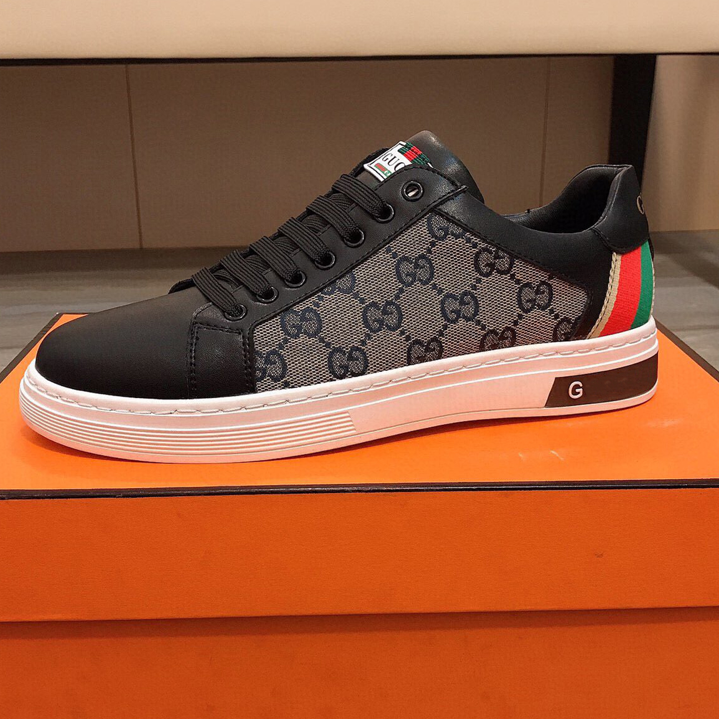 Men's Leather Print Rubber Sole Casual Shoes