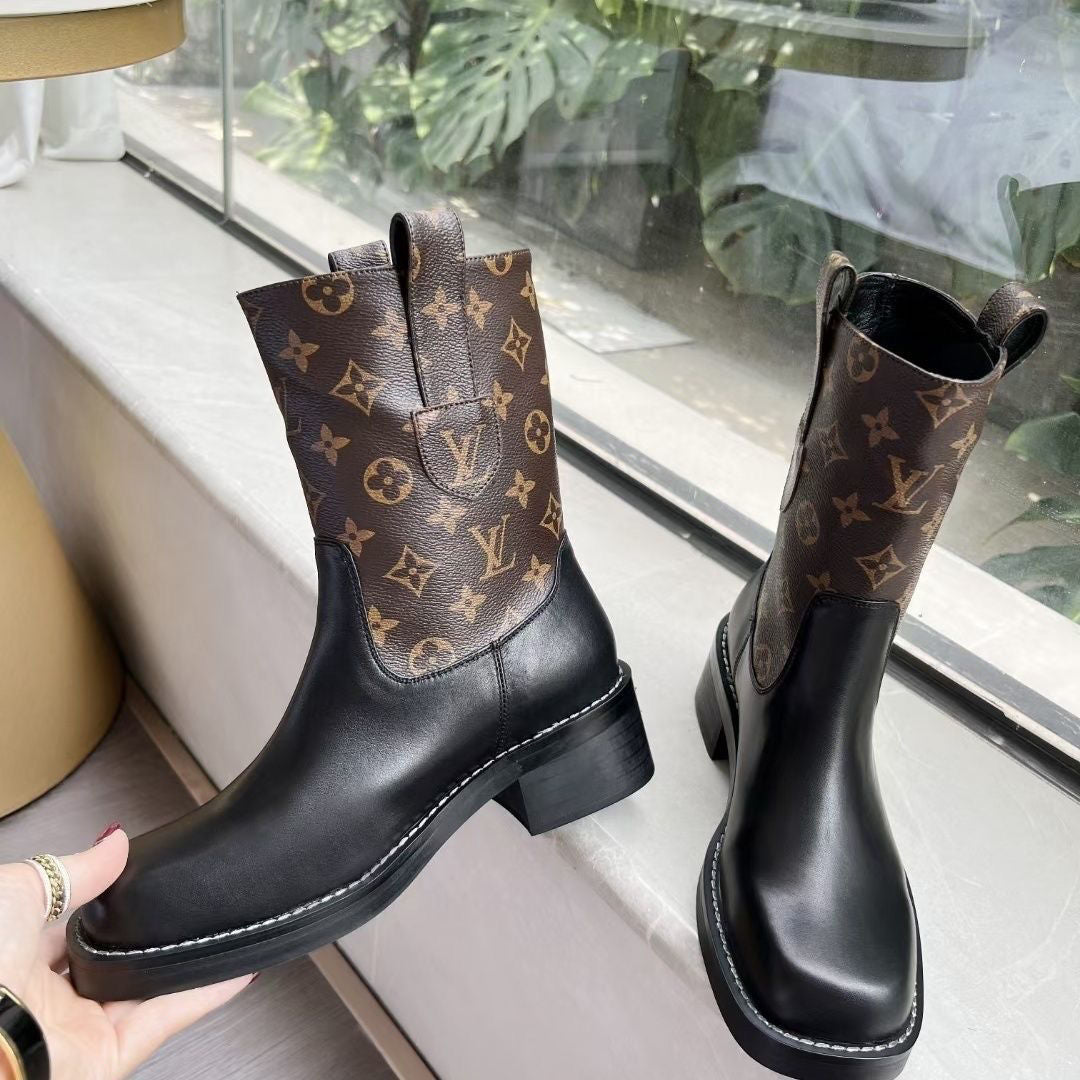Autumn and winter new popular embossed ankle boots all-match thick heel high platform platform ankle boots