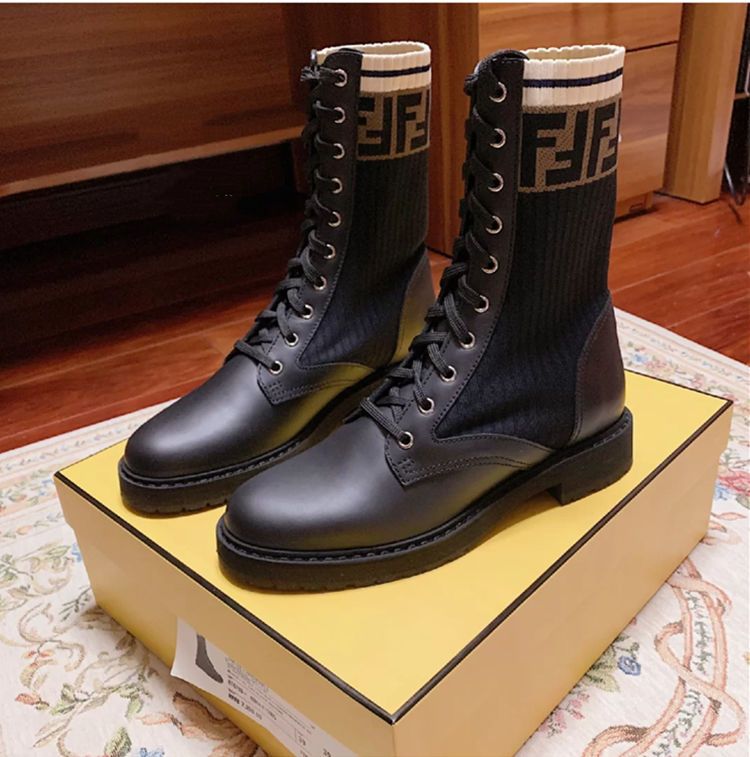 Autumn and winter flat lace-up knitted stitching martin boots high-top low-heel thick-heeled elastic ankle boots