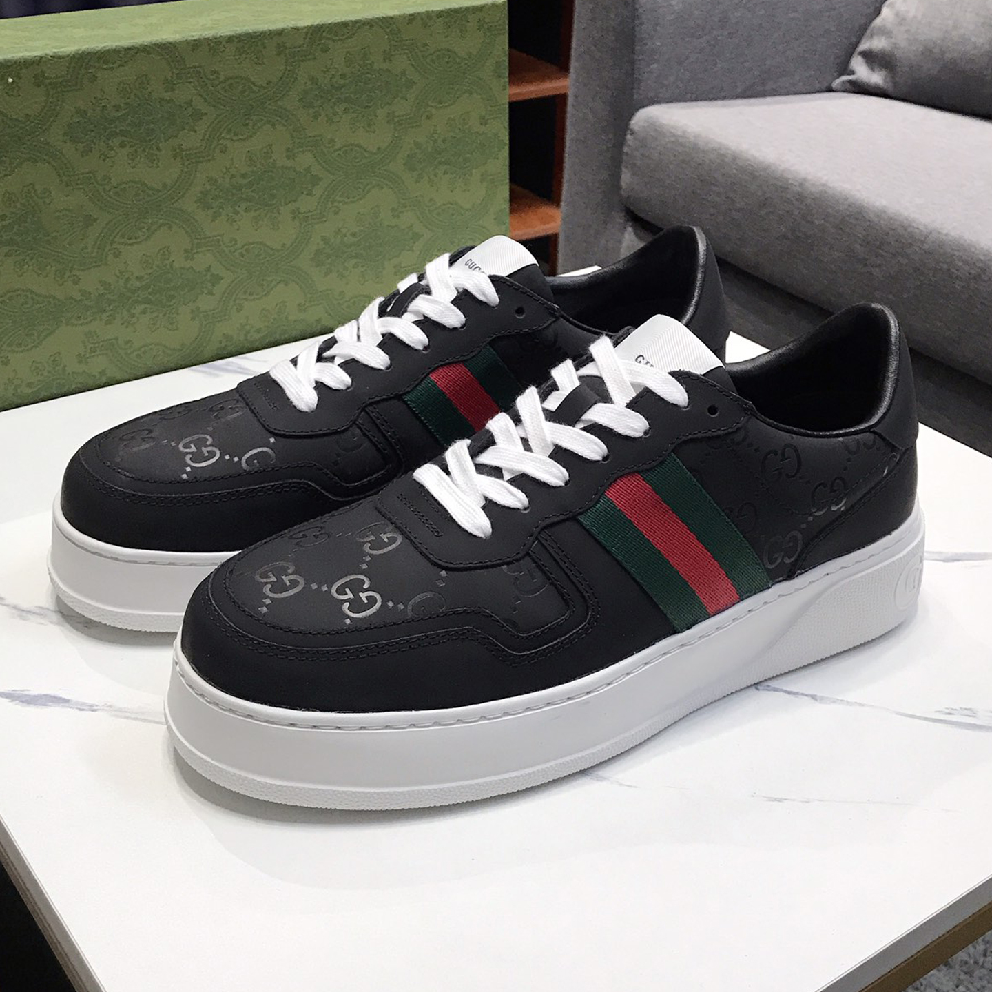 New Fashion splicing design thick bottom g&stripes pattern casual lace-up shoes