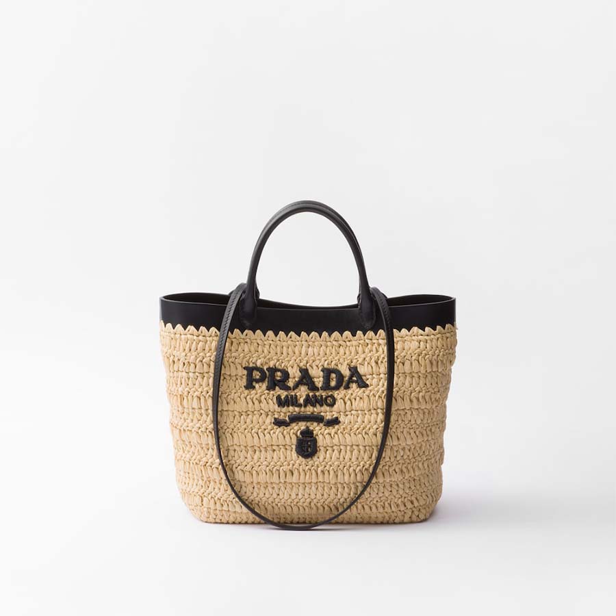 Small crochet and leather tote bag