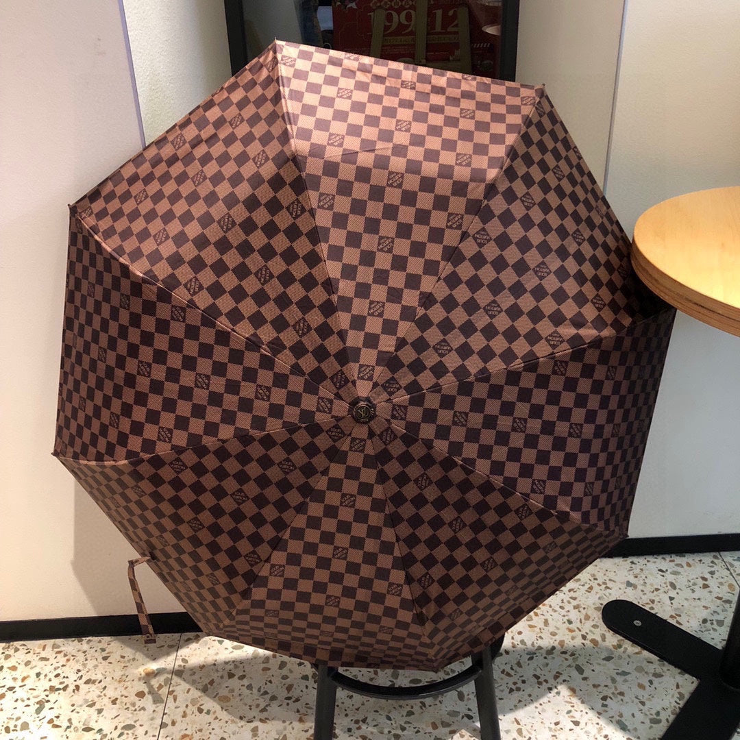 New Brown Classic Five Folding Hand Open Folding Umbrella
