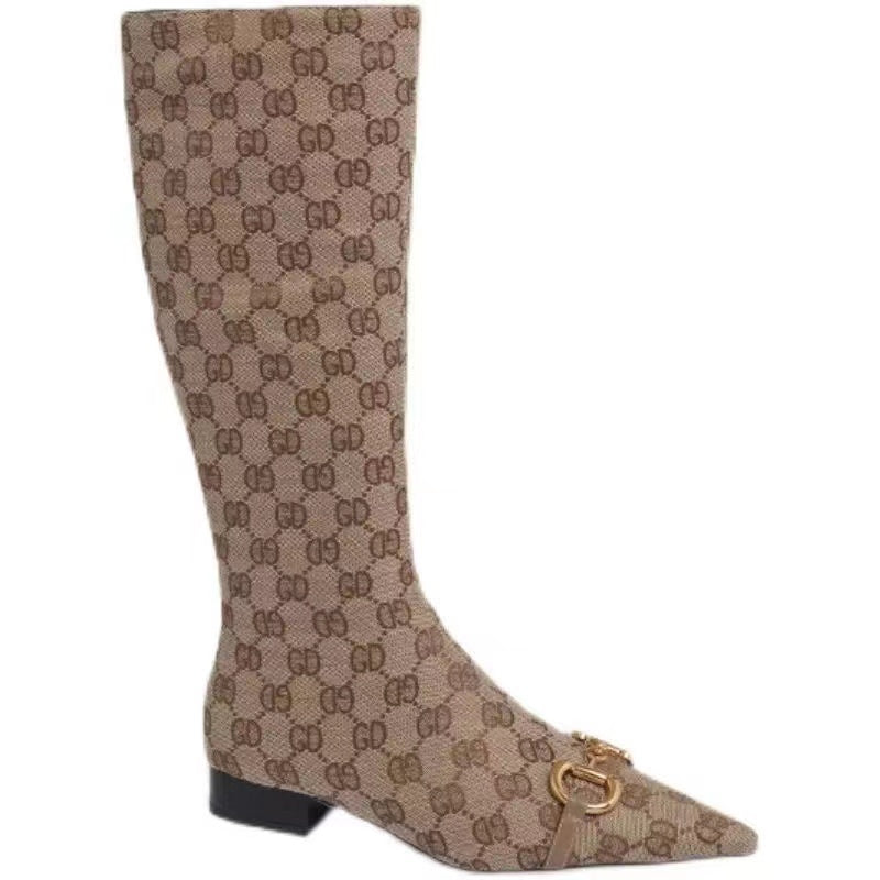 Vintage thigh-high boots with pointed toes