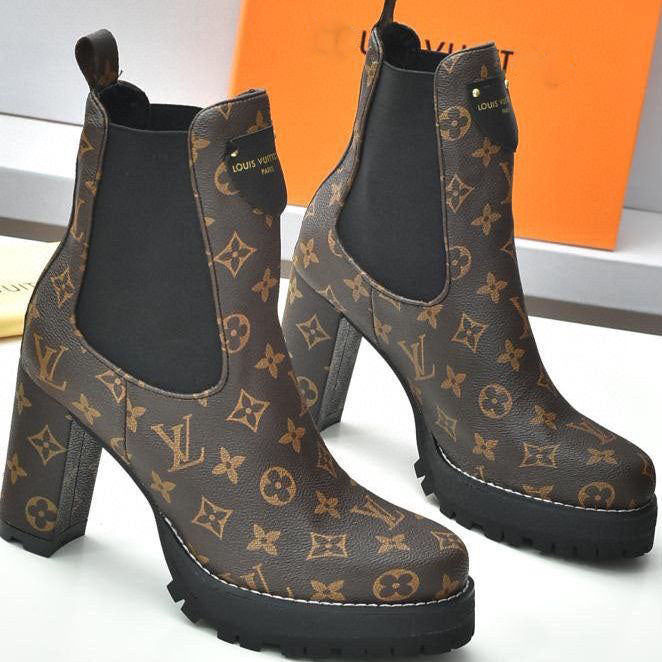 New British style thick heel women's short boots waterproof platform domineering side leak all-match fashion classic
