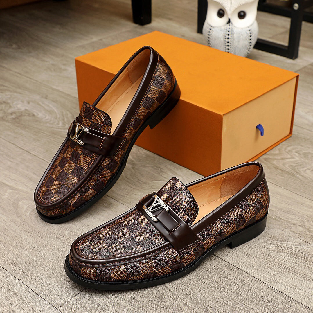 Solid plaid men's leather shoes