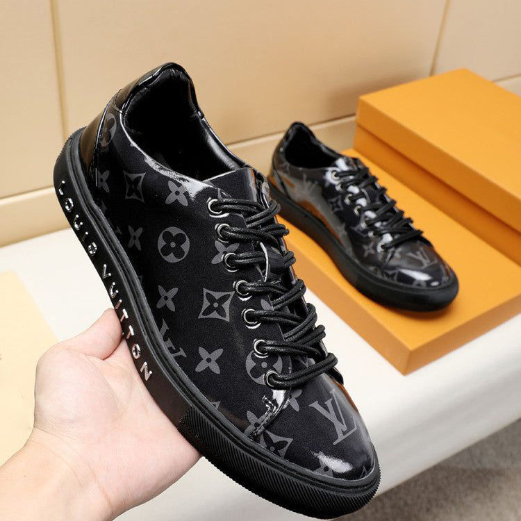 New Fashion Men's Lace-Up Classic Versatile Shiny Letter Pattern Casual Sneakers