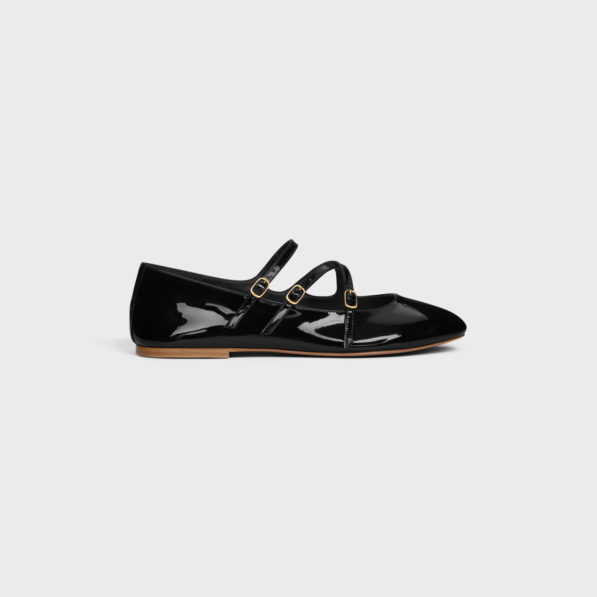 CE CRISS-CROSS PATENT CALFSKIN FLAT SHOES Black