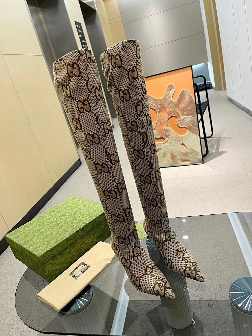 stretch-print over-the-knee boots