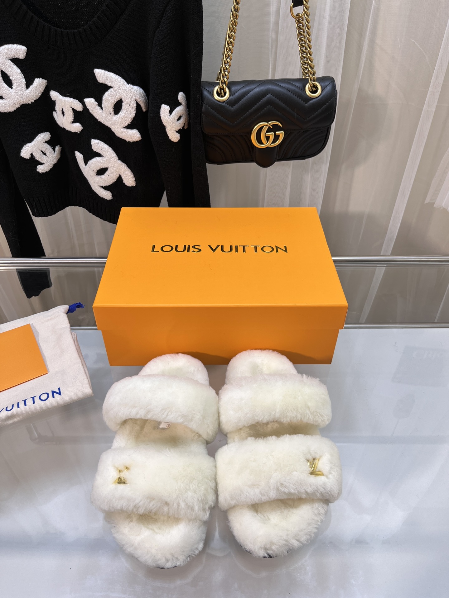 23 Luxury L official website synchronous metal buckle wool slippers soft wool top quality