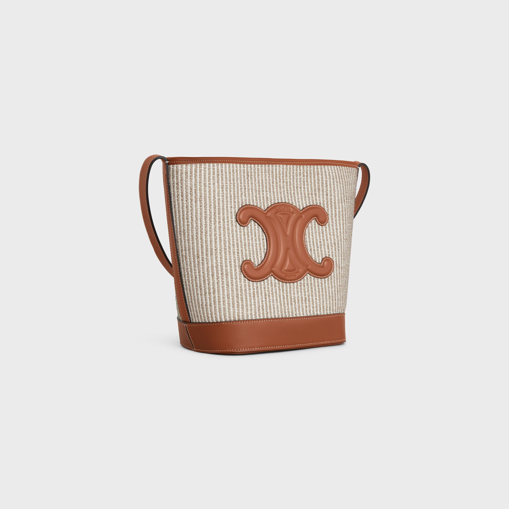 Striped fabric and calf leather bucket bag 11152