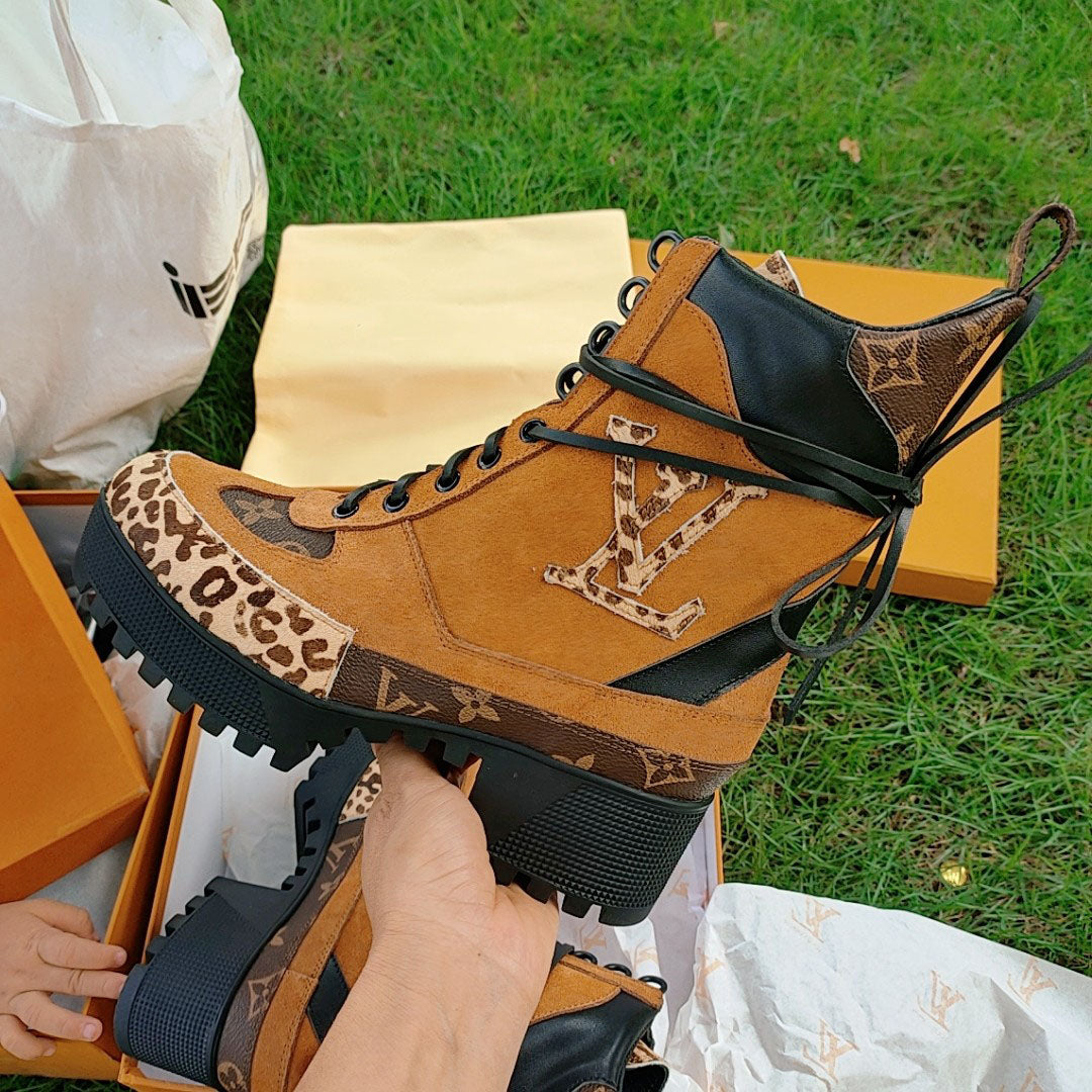 Women's lace-up ankle boots full leather thick-heeled thick-soled Martin boots