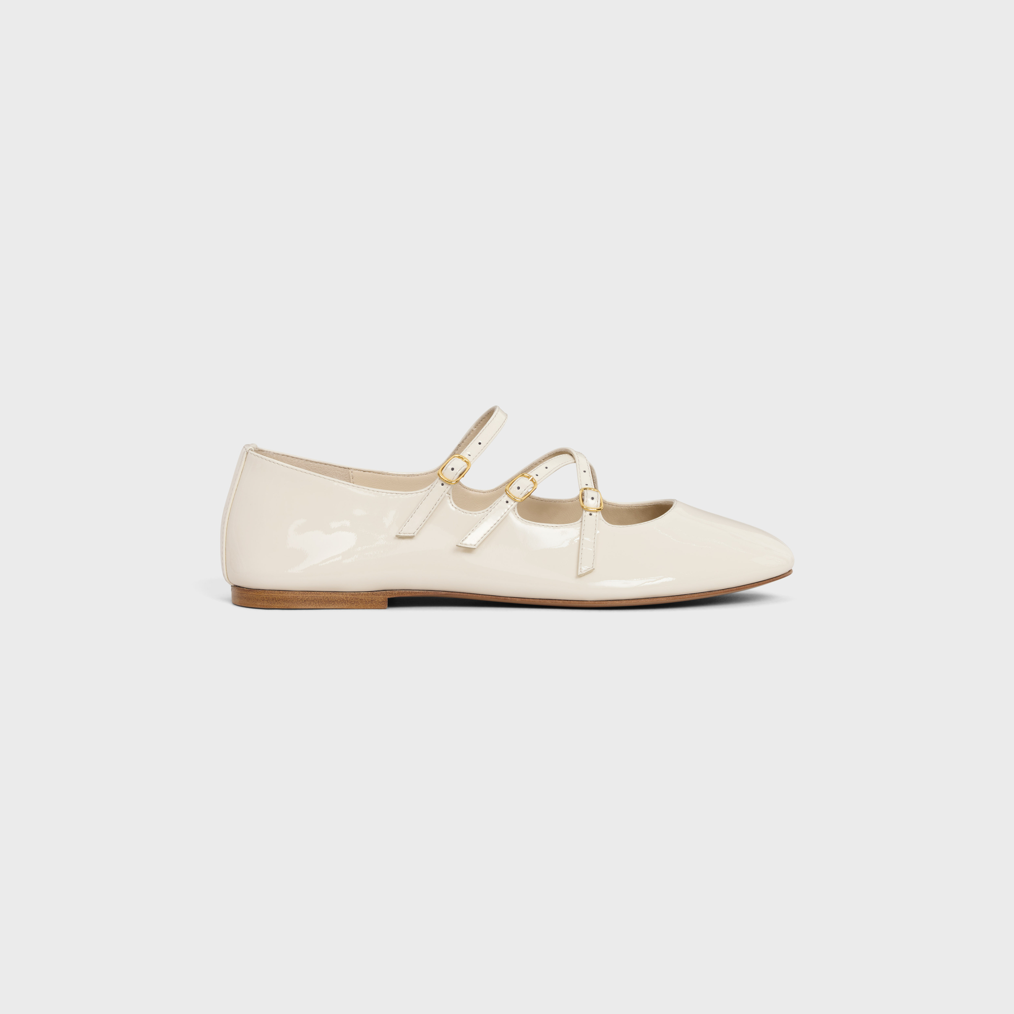 CE CRISS-CROSS PATENT CALFSKIN FLAT SHOES