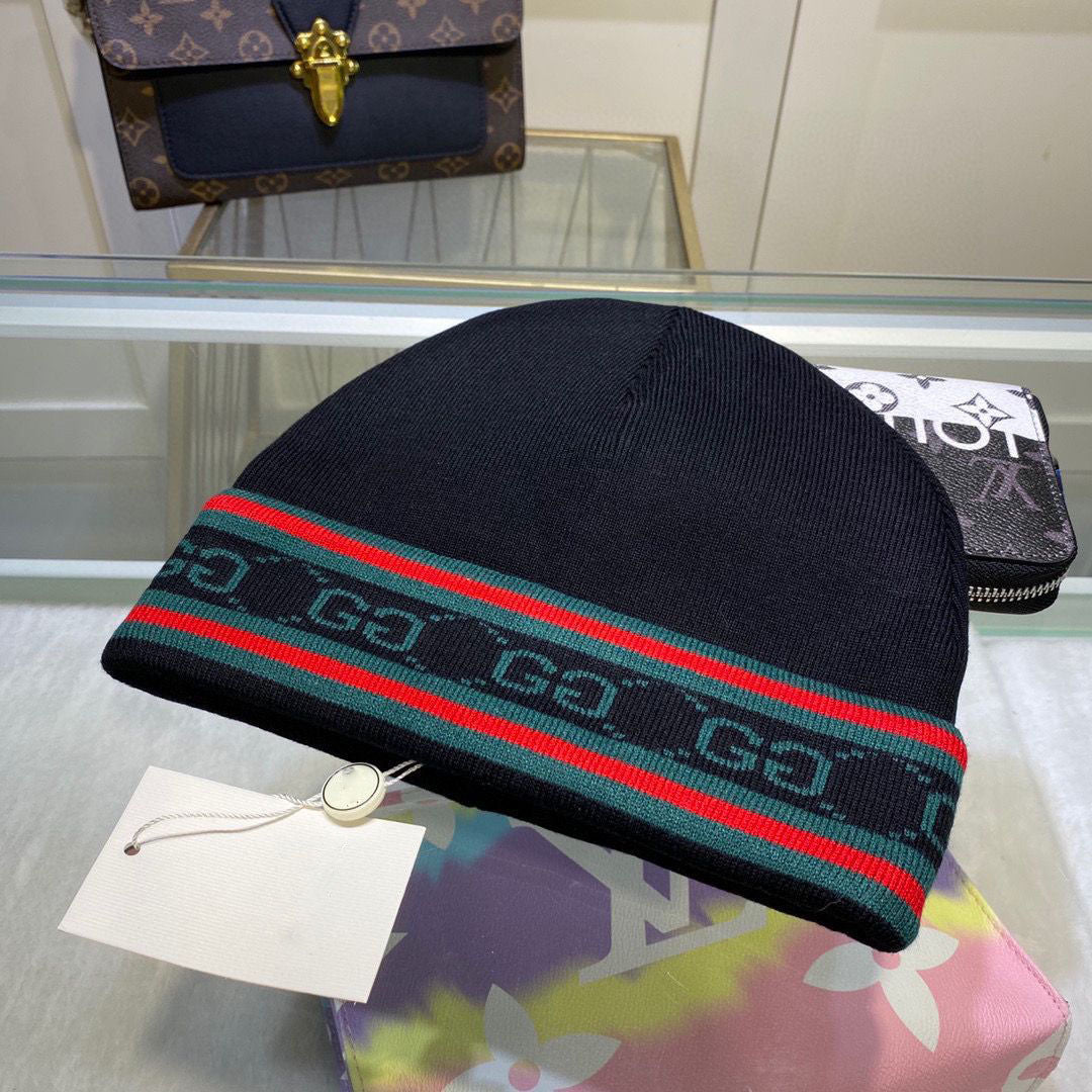 Letter curling wool cap men's autumn and winter foreign air-cooled cap warm elastic knitted cap