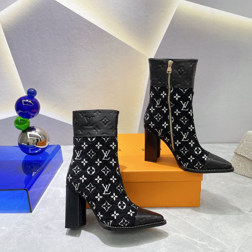 British style knight women's long boots light luxury color matching printing thick heel high heel sleeve locomotive foreign style thin boots S05