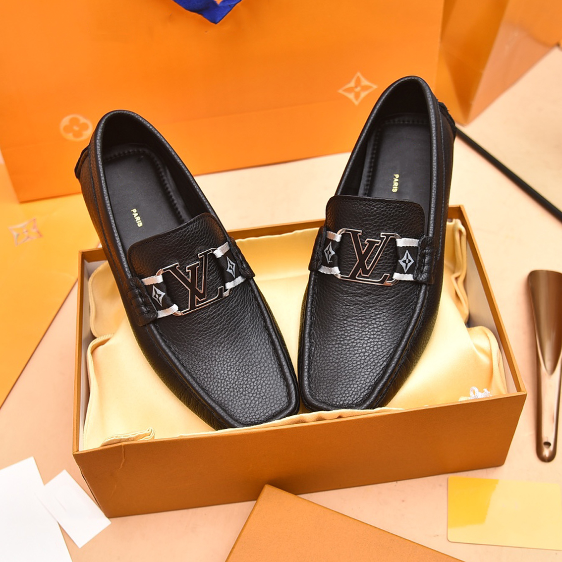 Black skin dress slipon loafers