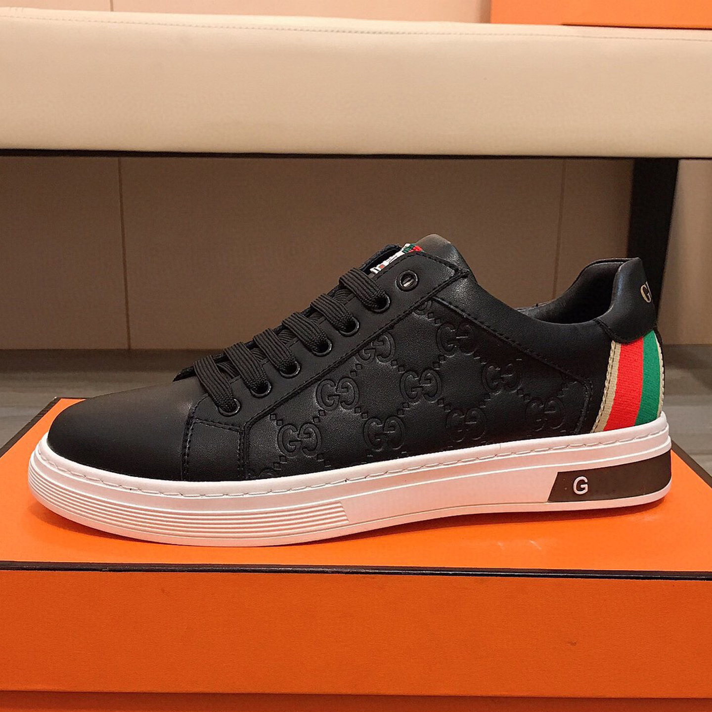 Men's Leather Print Rubber Sole Casual Shoes