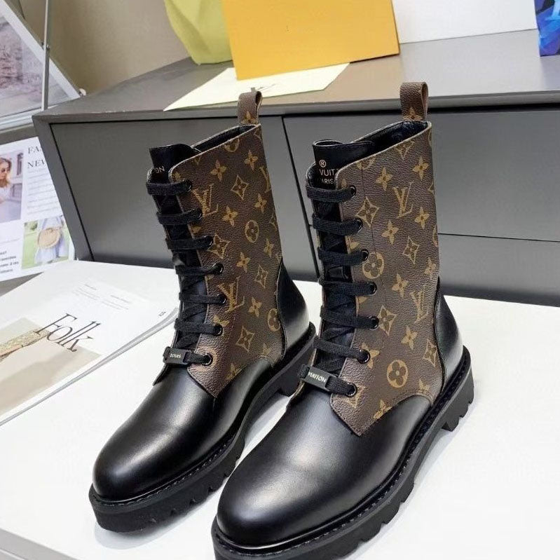 Martin boots women's autumn and winter new lightweight British style thick heel lace leather round toe short boots women's shoes