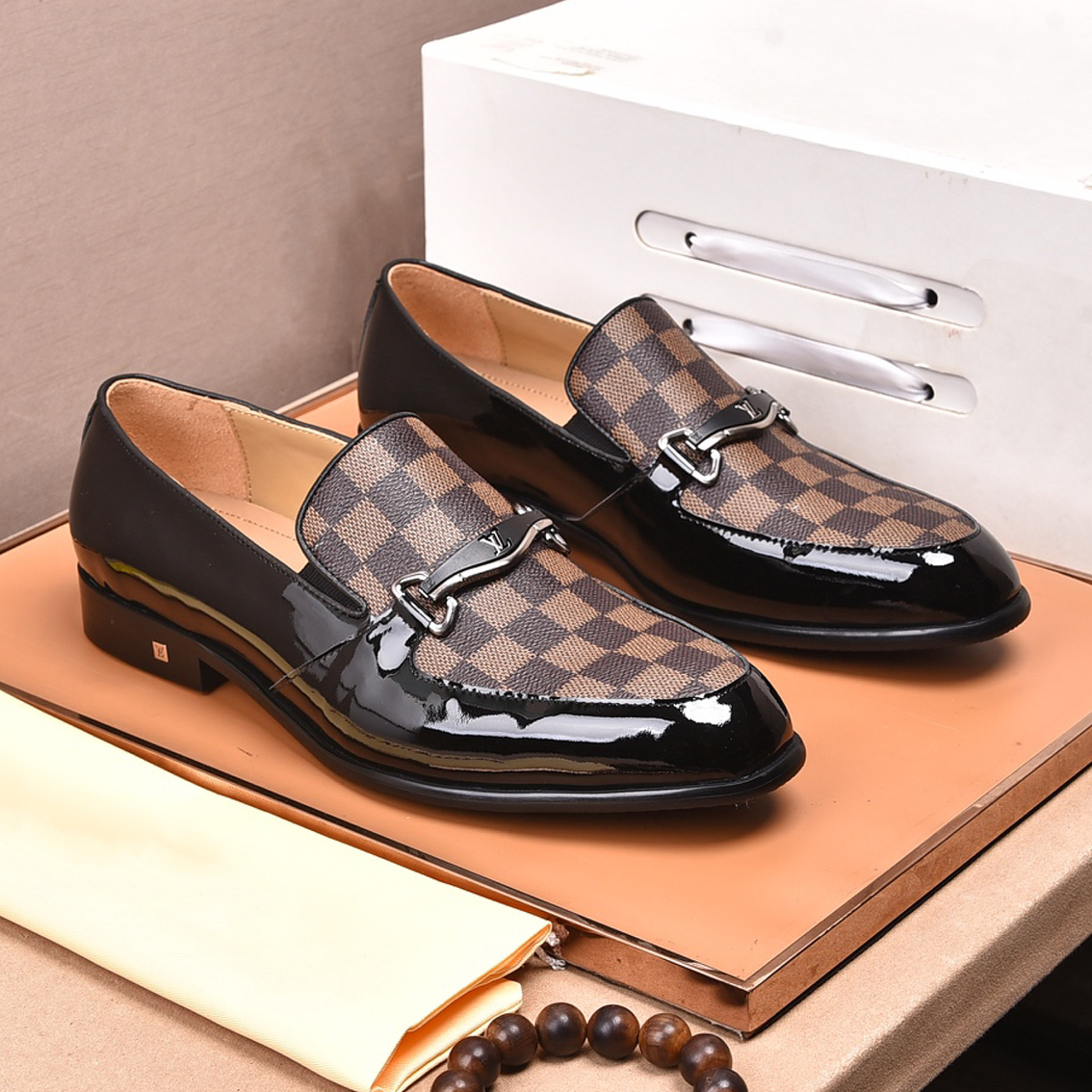 New check pattern formal dress loafers