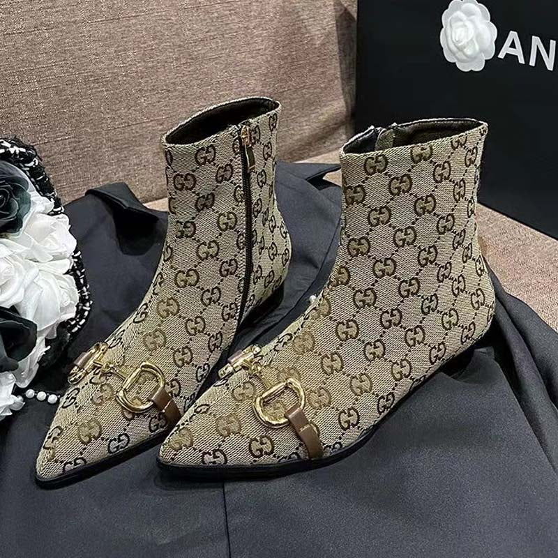 Women's canvas shoes with monogrammed zipper ankle boots