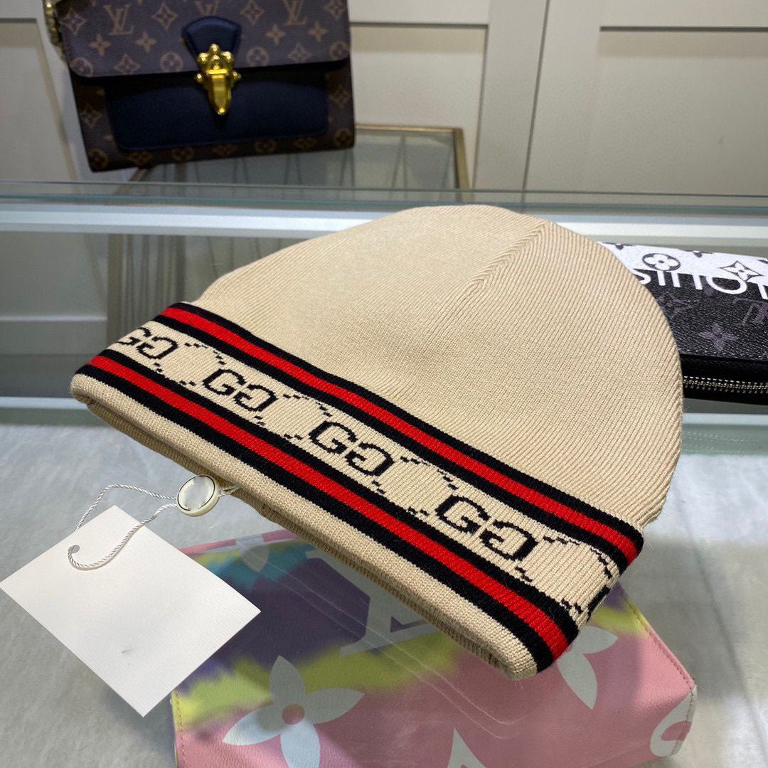 Letter curling wool cap men's autumn and winter foreign air-cooled cap warm elastic knitted cap
