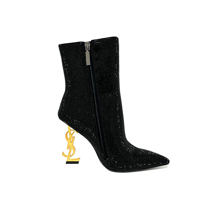 YSL Diamond High Heels Short Boots Gold