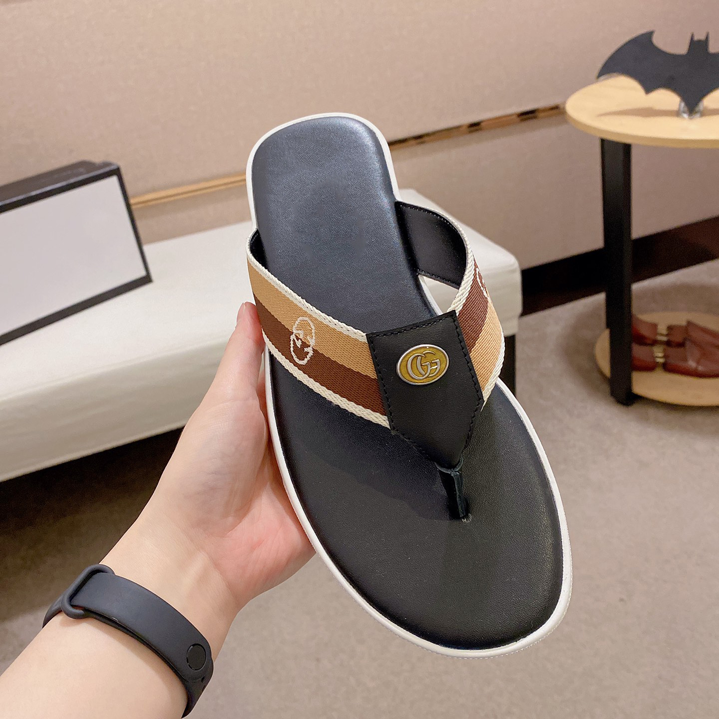 Leather Brand Coffee Casual Flip-Flops