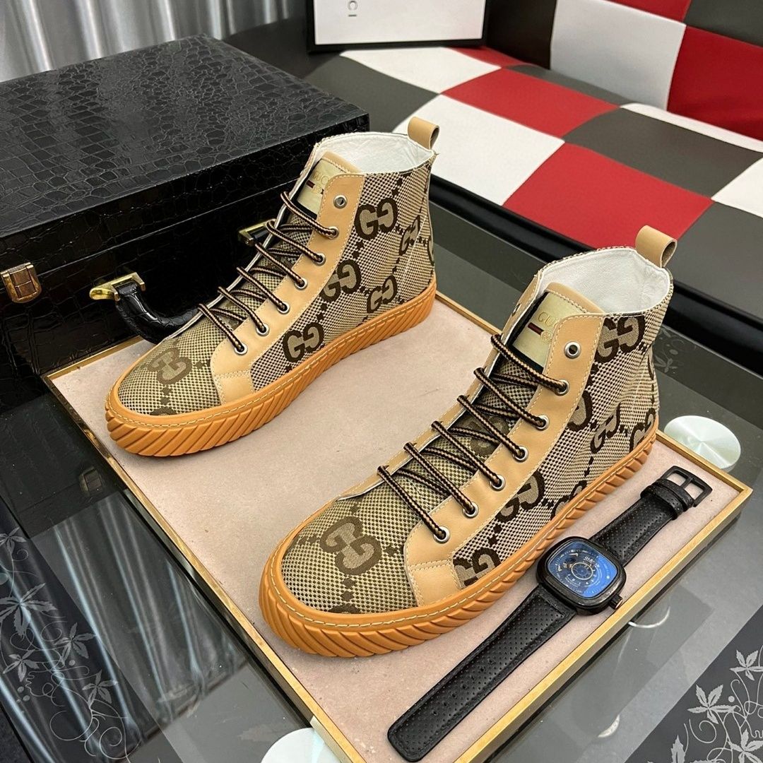 New Floral Printed Ankle High Lace Up G Logo Men's Sneakers