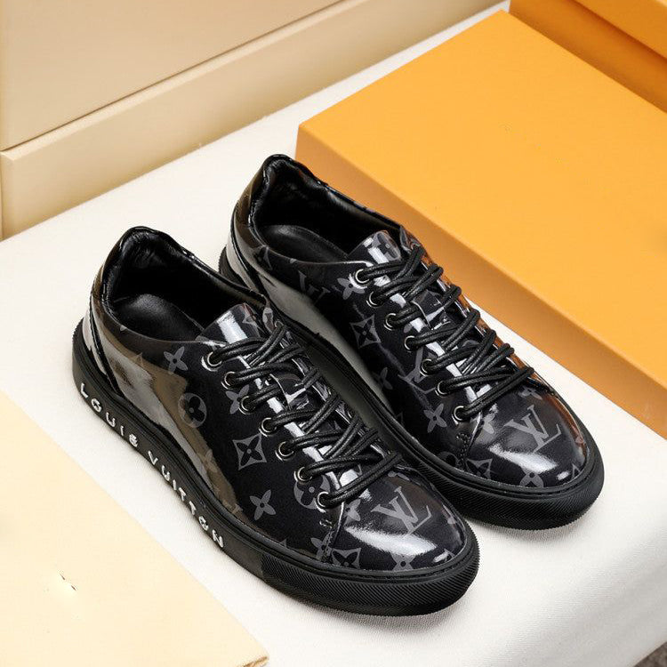 New Fashion Men's Lace-Up Classic Versatile Shiny Letter Pattern Casual Sneakers