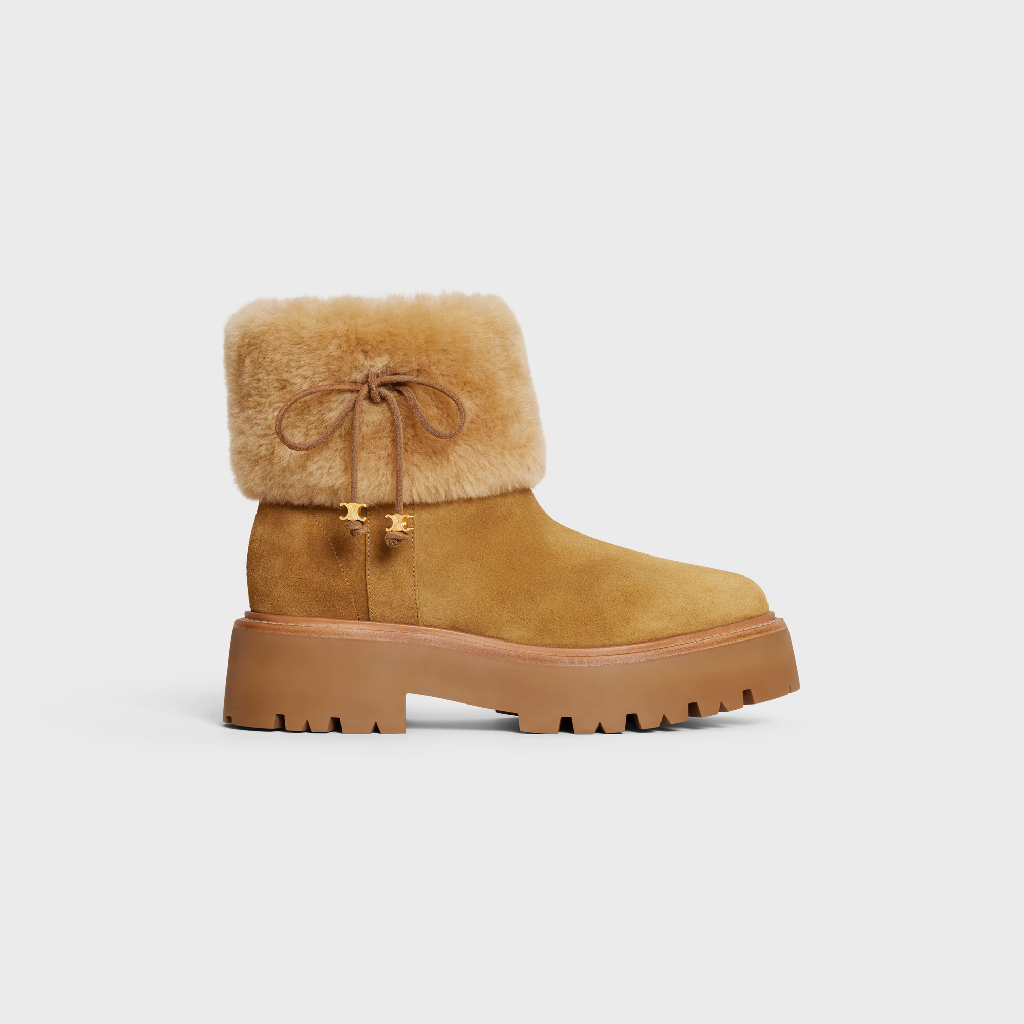 CE BULKY CROPPED BOOT WITH TRIOMPHE TASSELS IN SUEDE CALFSKIN AND SHEARLING