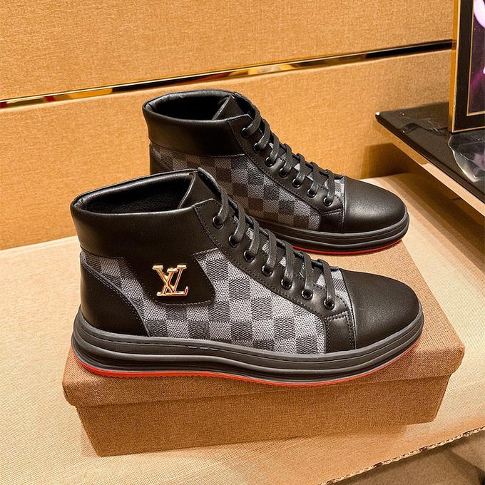 Men's black Leisure printed leather casual mid-top shoes