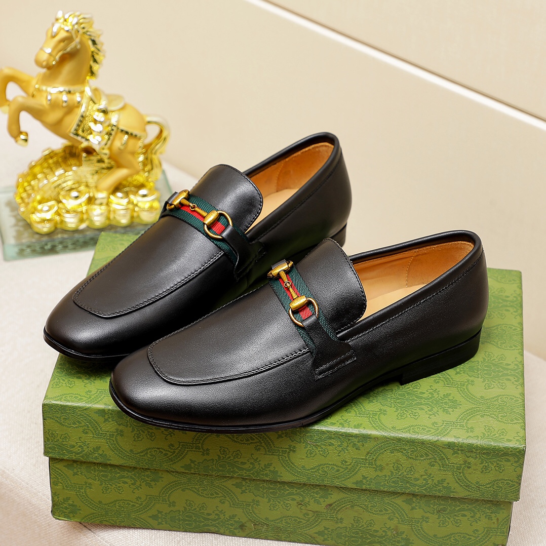 Classic design black buckle&sripes formal dress slip on shoes
