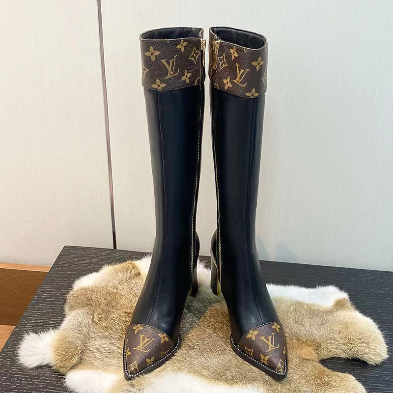 Knight's high boots, light and luxurious coloured prints and chunky heels
