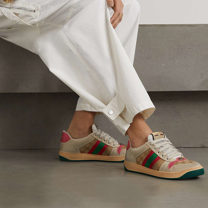 Canvas and distressed leather sneakers 570499