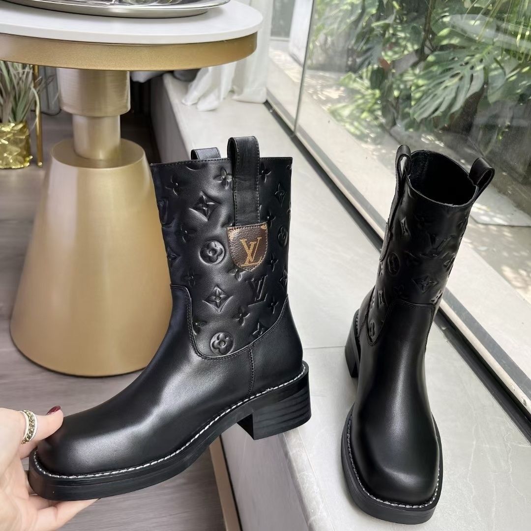 Autumn and winter new popular embossed ankle boots all-match thick heel high platform platform ankle boots
