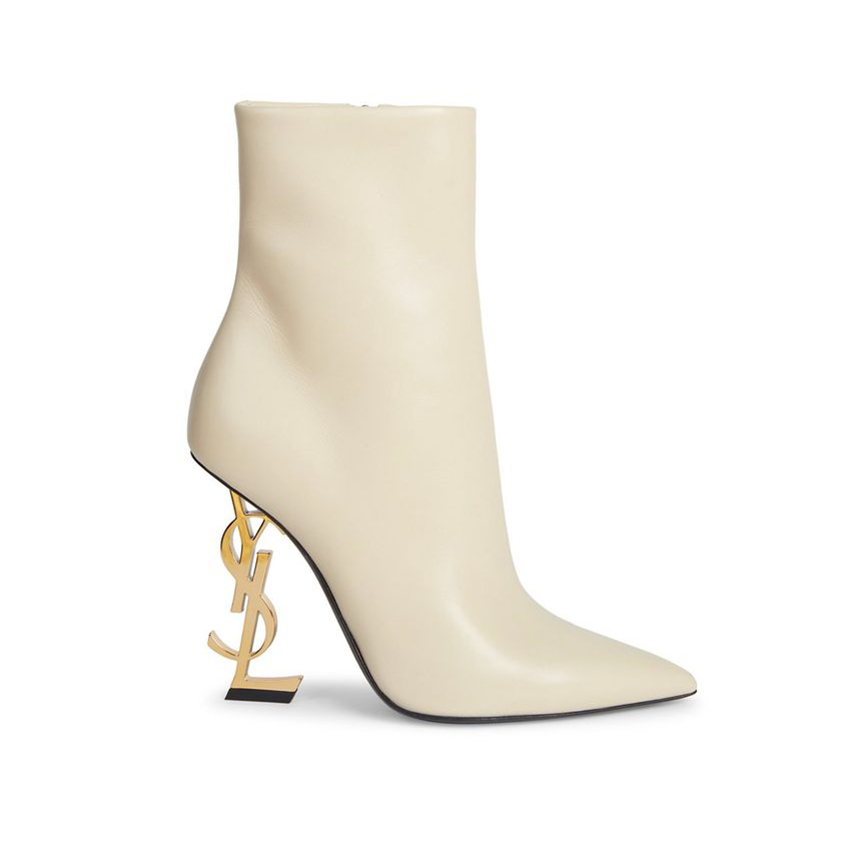 YSL Leather Ankle Boots Beige