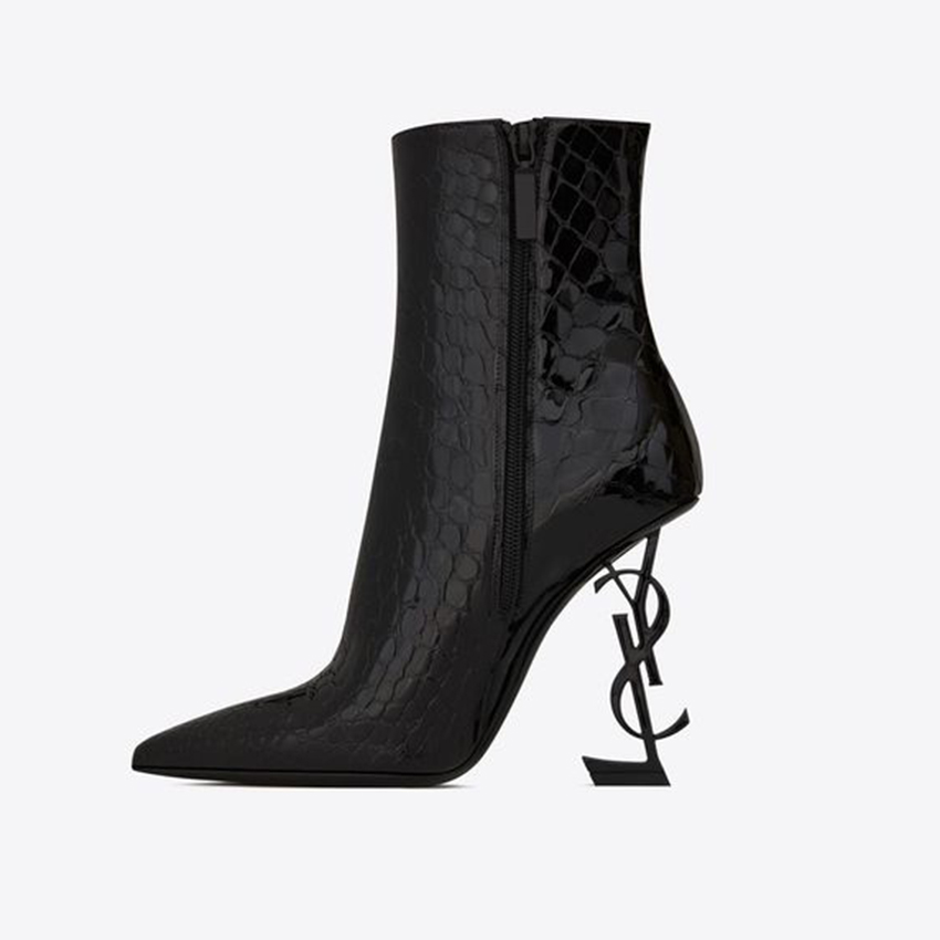 YSL lychee patterned pointed boots