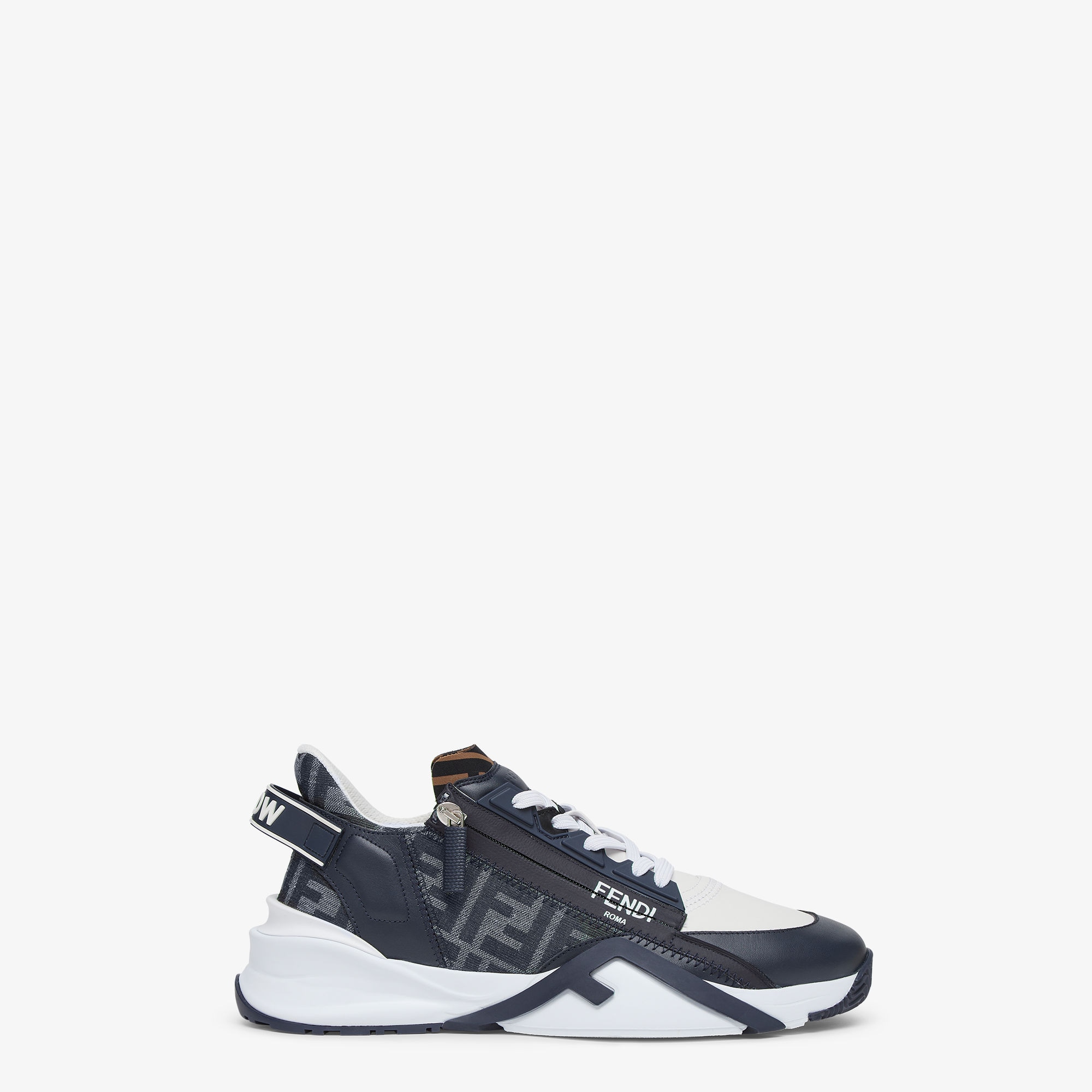 Blue FF jacquard and white leather running sneakers