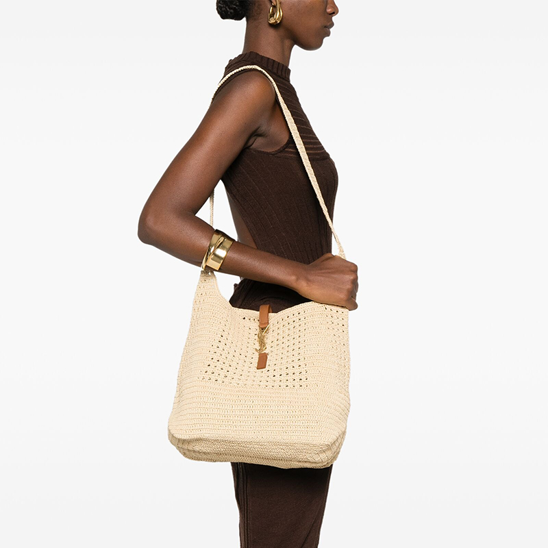 LE 5 A 7 IN RAFFIA CROCHET AND SMOOTH LEATHER EB9819