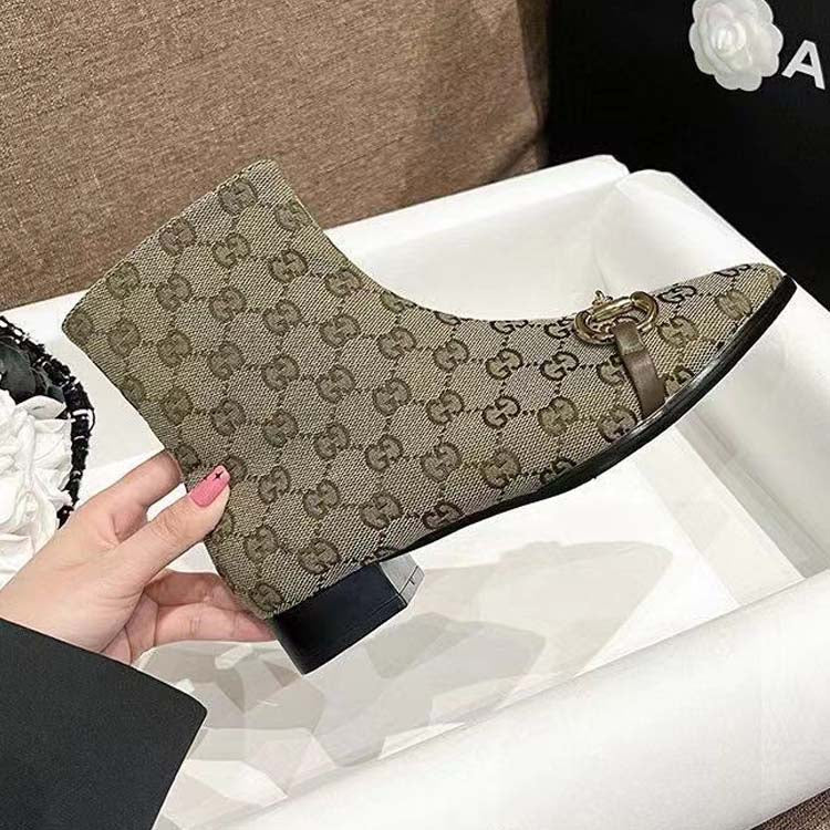 Women's canvas shoes with monogrammed zipper ankle boots
