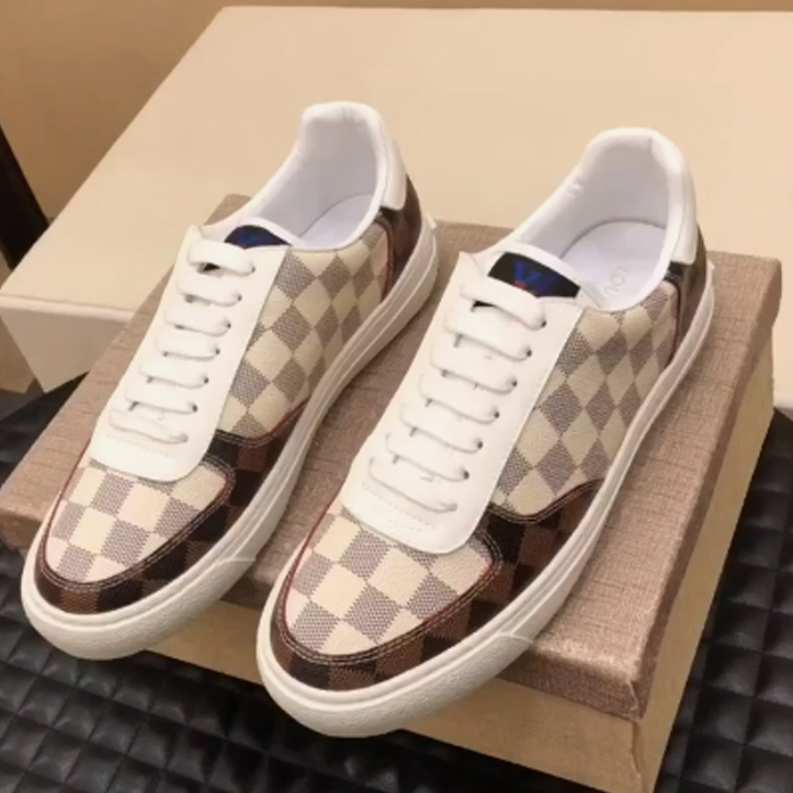Light brown check pattern laceup sneakers