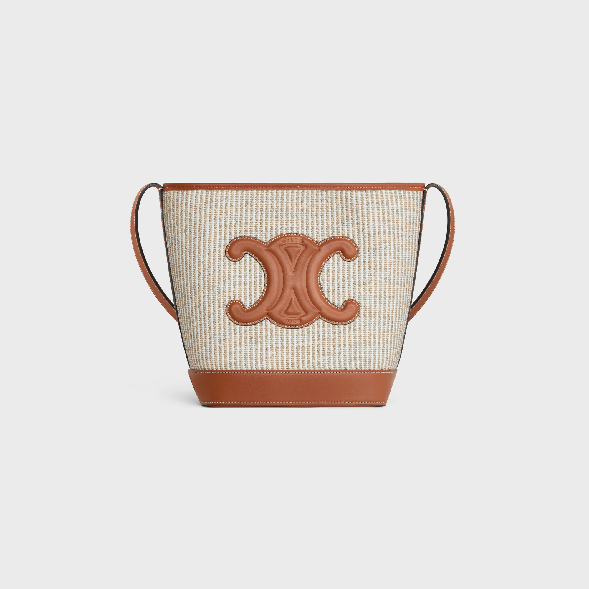 Striped fabric and calf leather bucket bag 11152