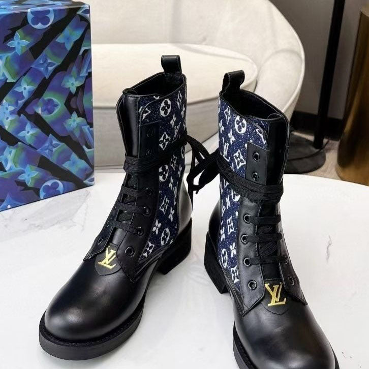 Classic new fashion flat women's boots in the tube lace up Martin boots autumn and winter women's shoes all-match with letters