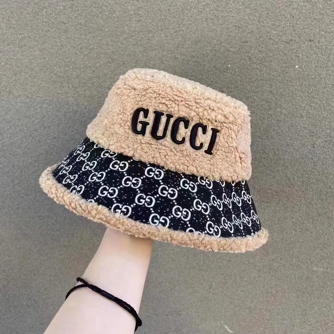 New Korean version of lamb velvet fashion letter basin hat